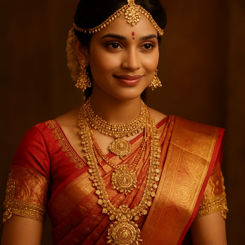 AI-generated post of a model in traditional gold jewellery